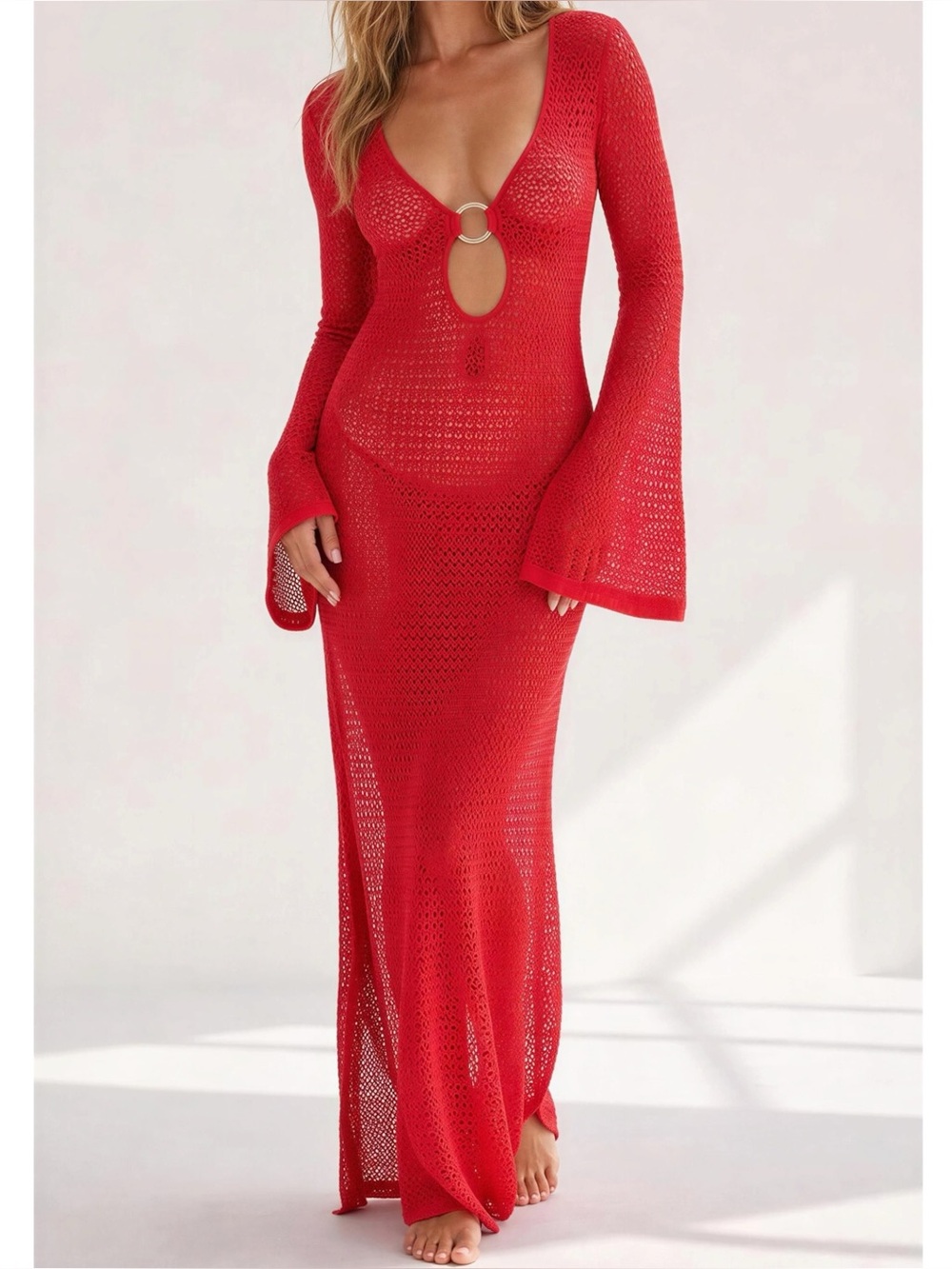 MONDAY SWIMWEAR Montego Lace Crochet Knit Dress, Chili Pepper, P/XS (US0/2)